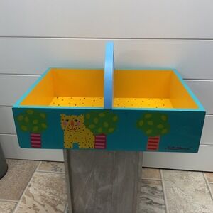 Tatutina Wooden Diaper Wipes Caddy Nursery Organizer Jungle Animals Teal Yellow